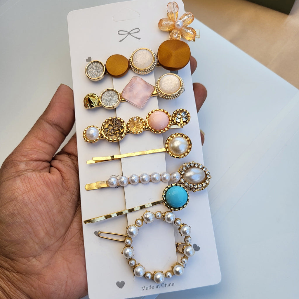 Elegant Korean Style Hair Pins Combo (Pack of 8 Designs)
