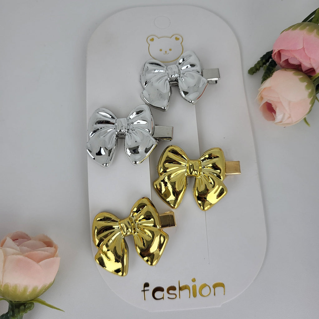 Metallic Bow Hair Clips Set for Women & Girls