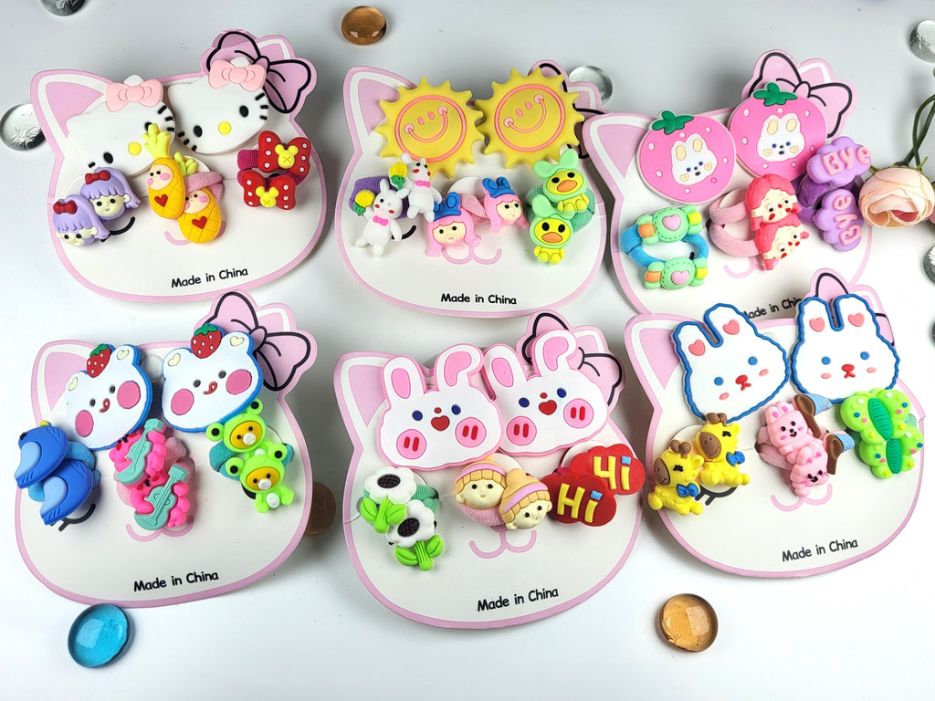 Cute Cartoon Hair Ties and Clips Set for Girls