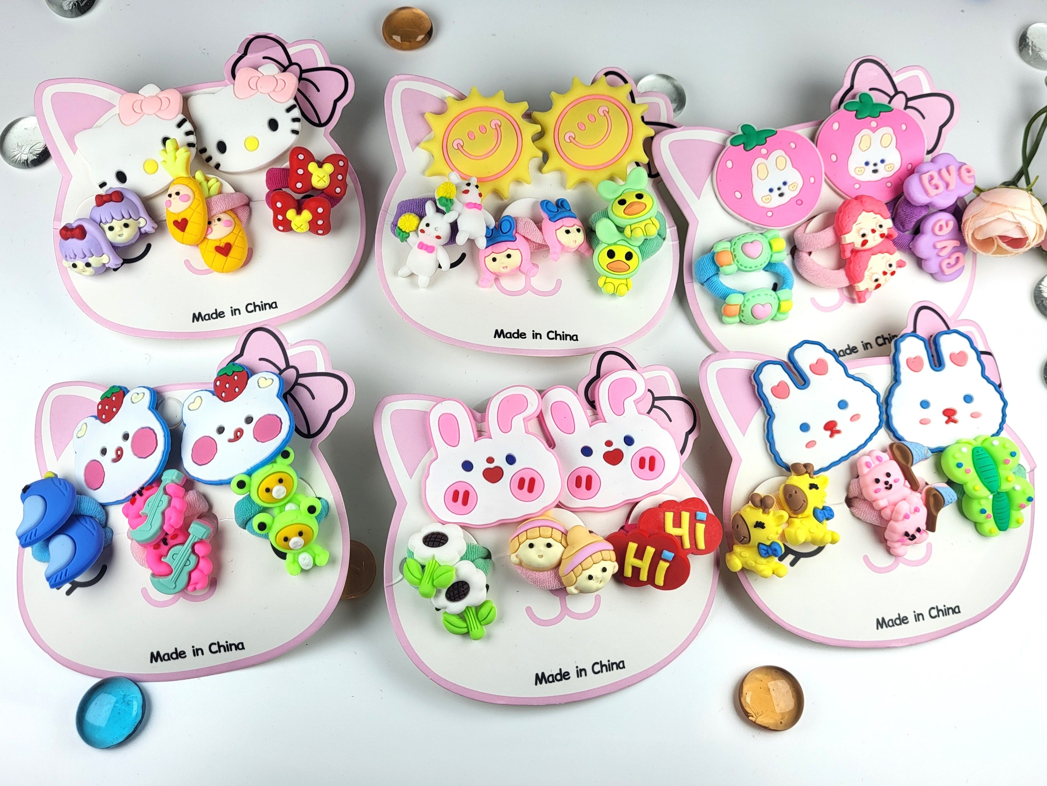 Cute Cartoon Hair Ties and Clips Set for Girls