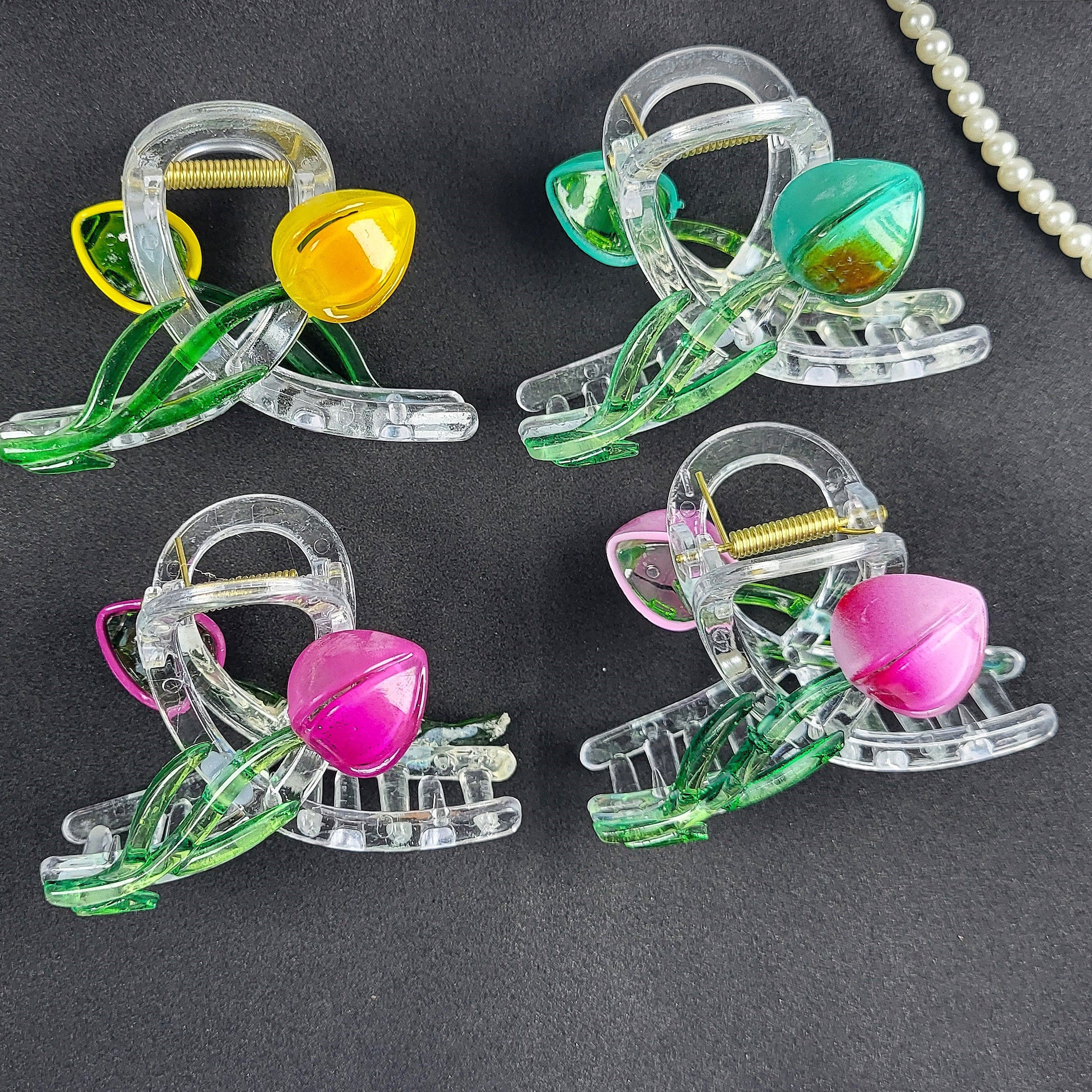 Plastic Glassy Look Tulip Hair Claw Clips