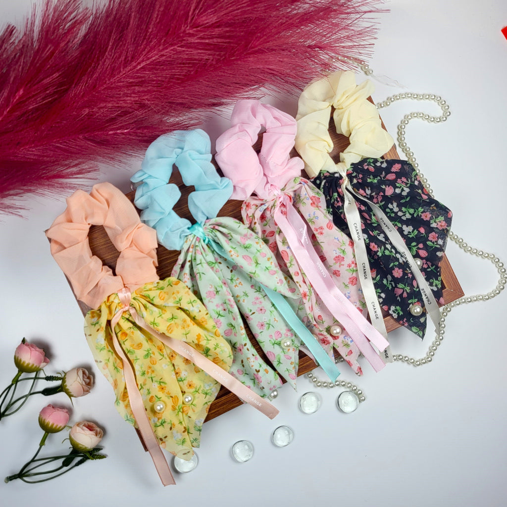 STYARAA Floral Ribbon Scrunchies with Long Tails