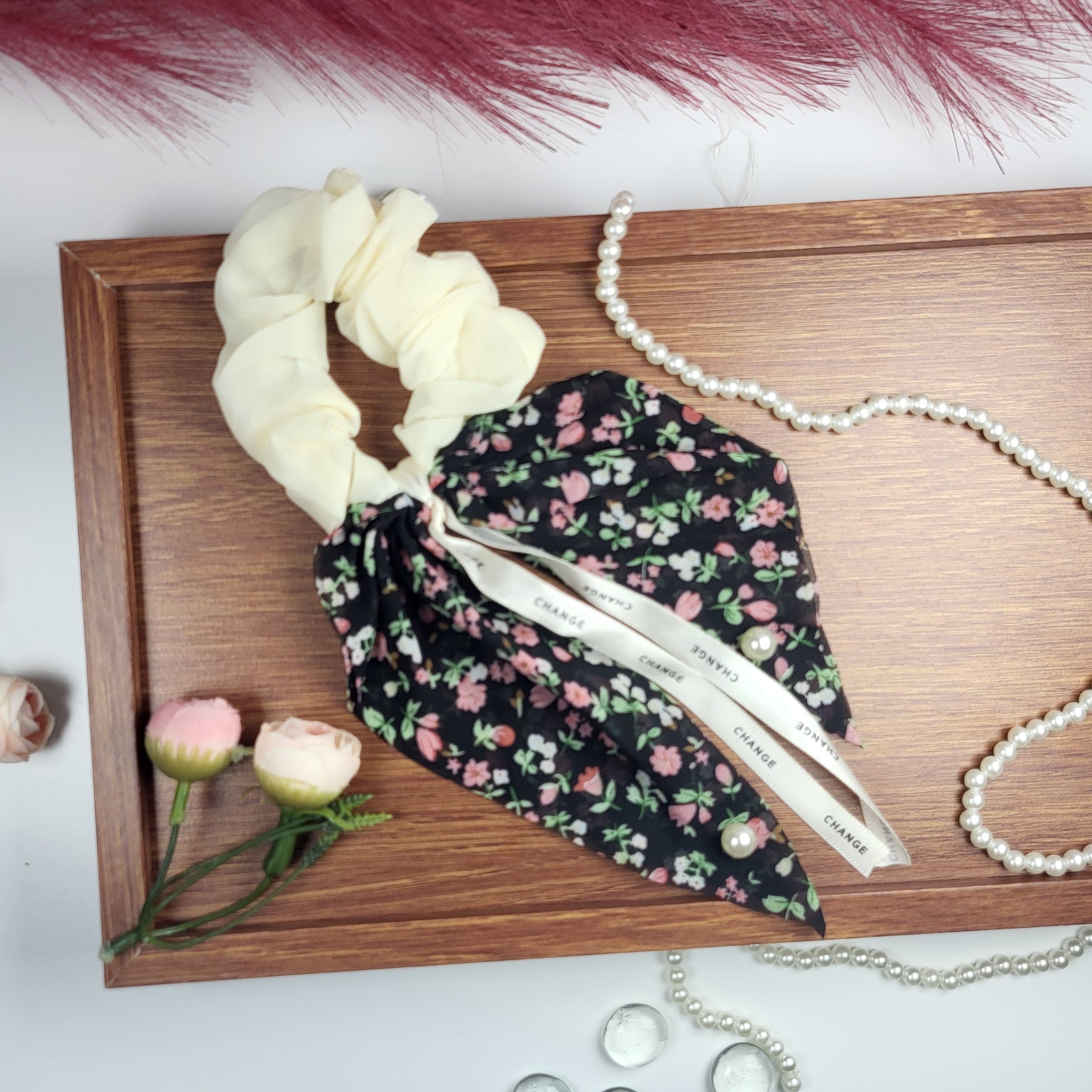 STYARAA Floral Ribbon Scrunchies with Long Tails