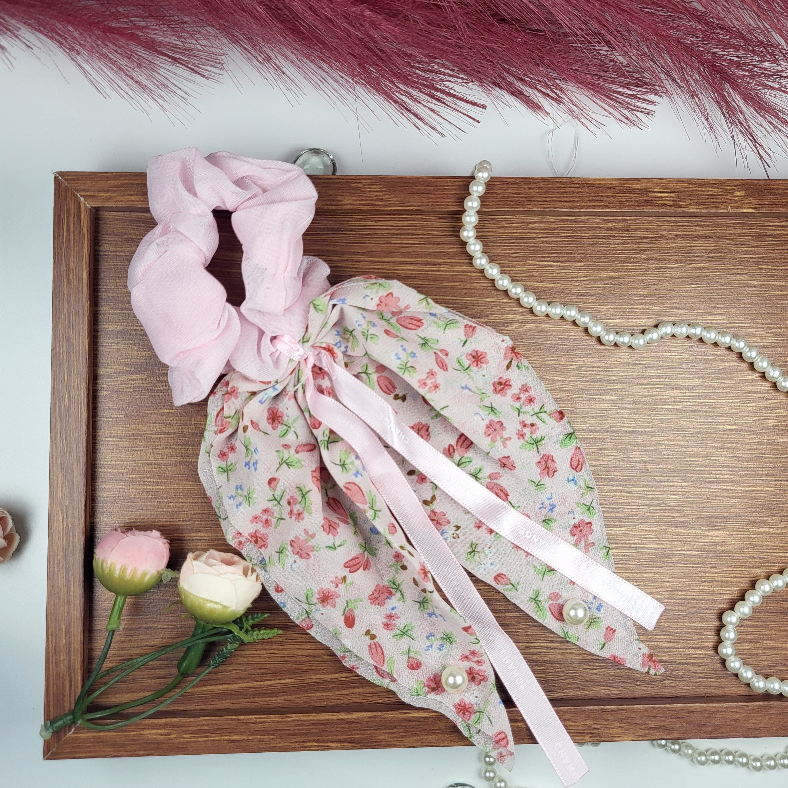 STYARAA Floral Ribbon Scrunchies with Long Tails