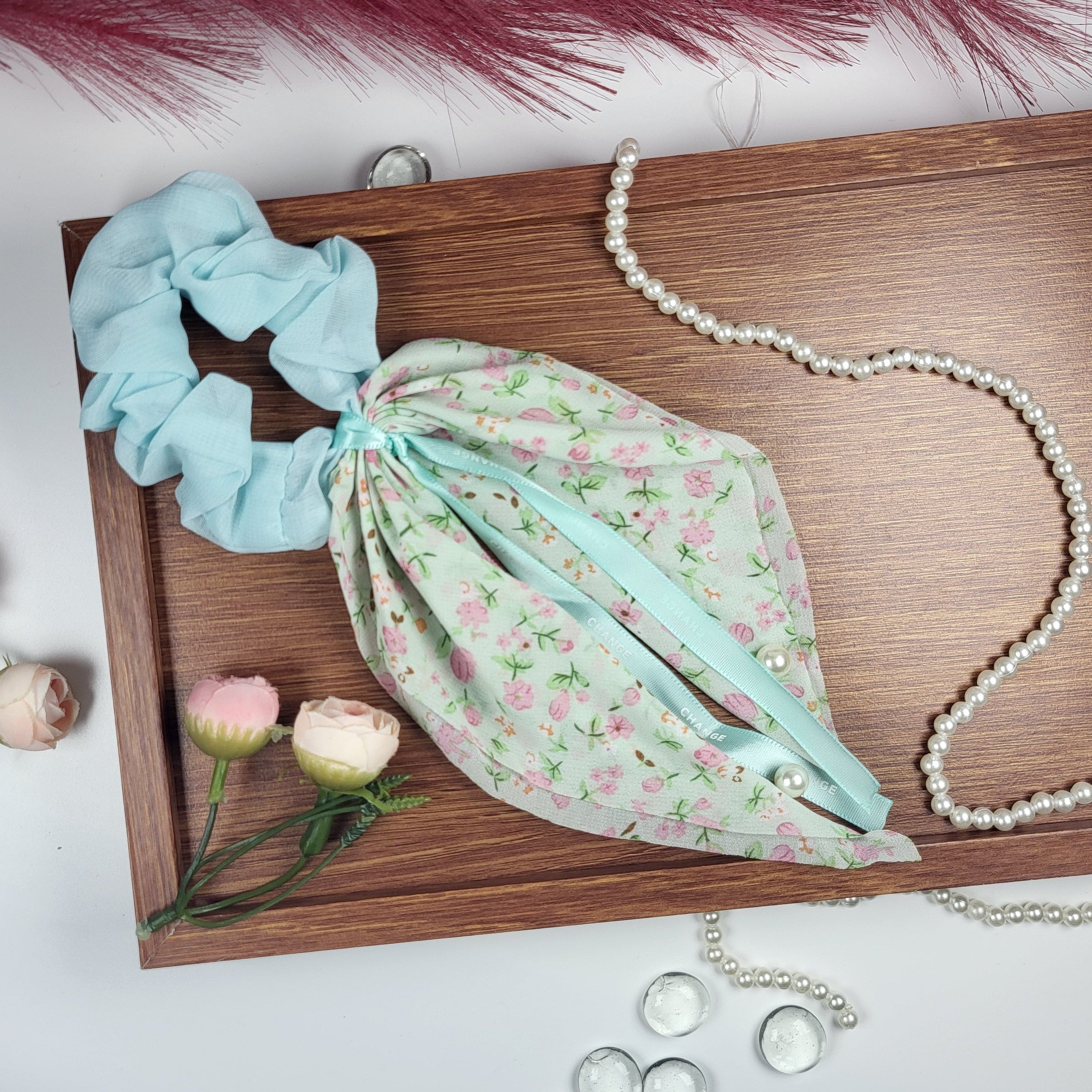 STYARAA Floral Ribbon Scrunchies with Long Tails