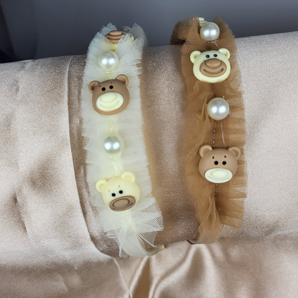 STYARAA Cute Teddy Bear Pearl Hairband Set for Girls