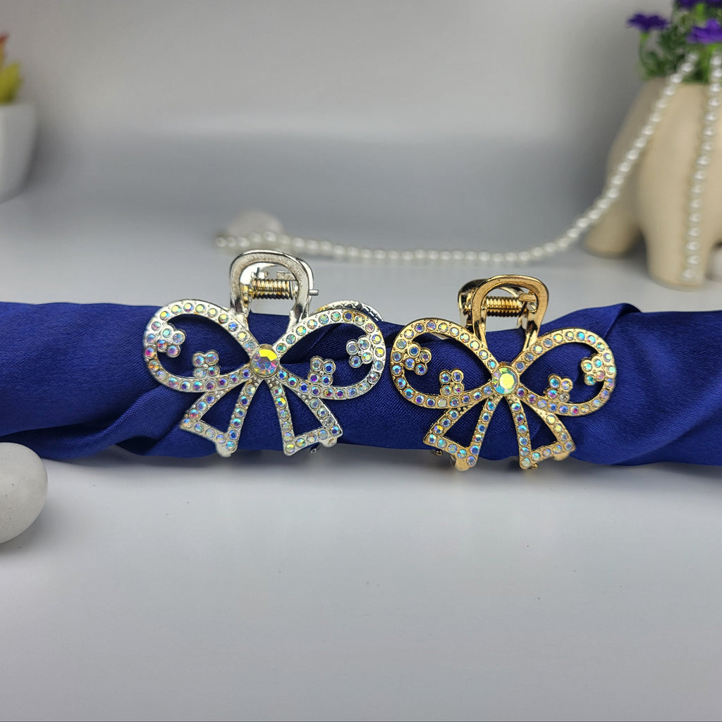Luxury Crystal Bow Hair Claw Clips – Elegant Rhinestone Butterfly Design (Gold & Silver Variants)