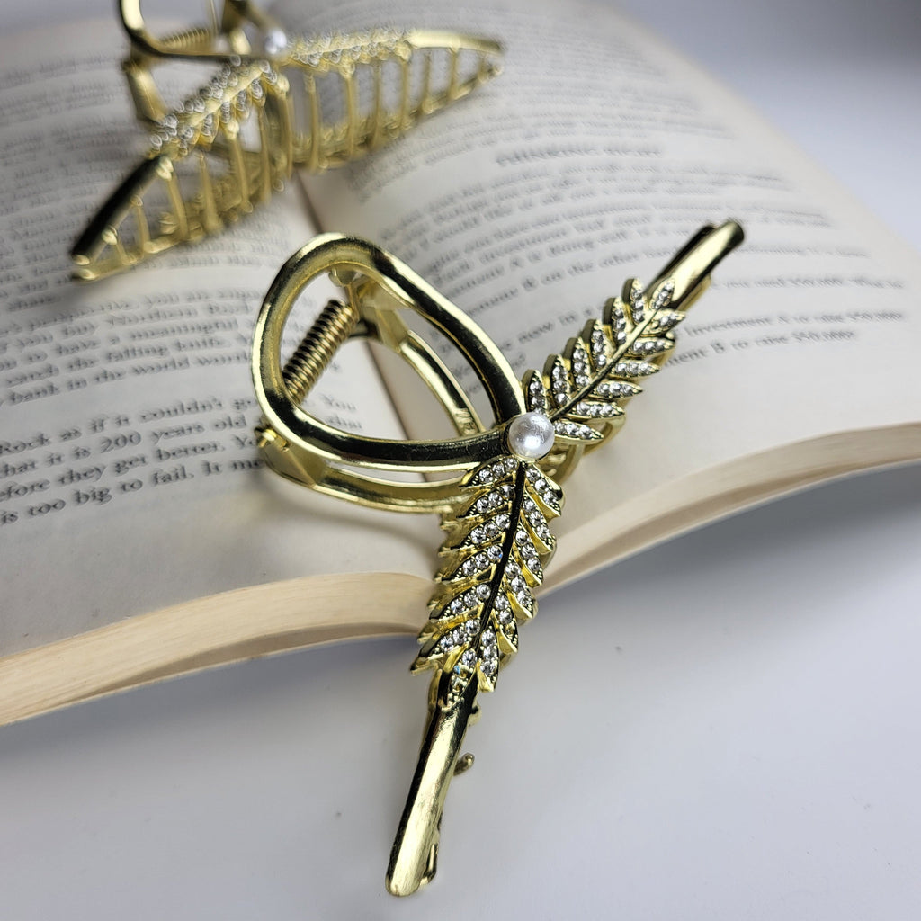 Stainless Steel Hair Clip with Rhinestones and Gold Plated Plating