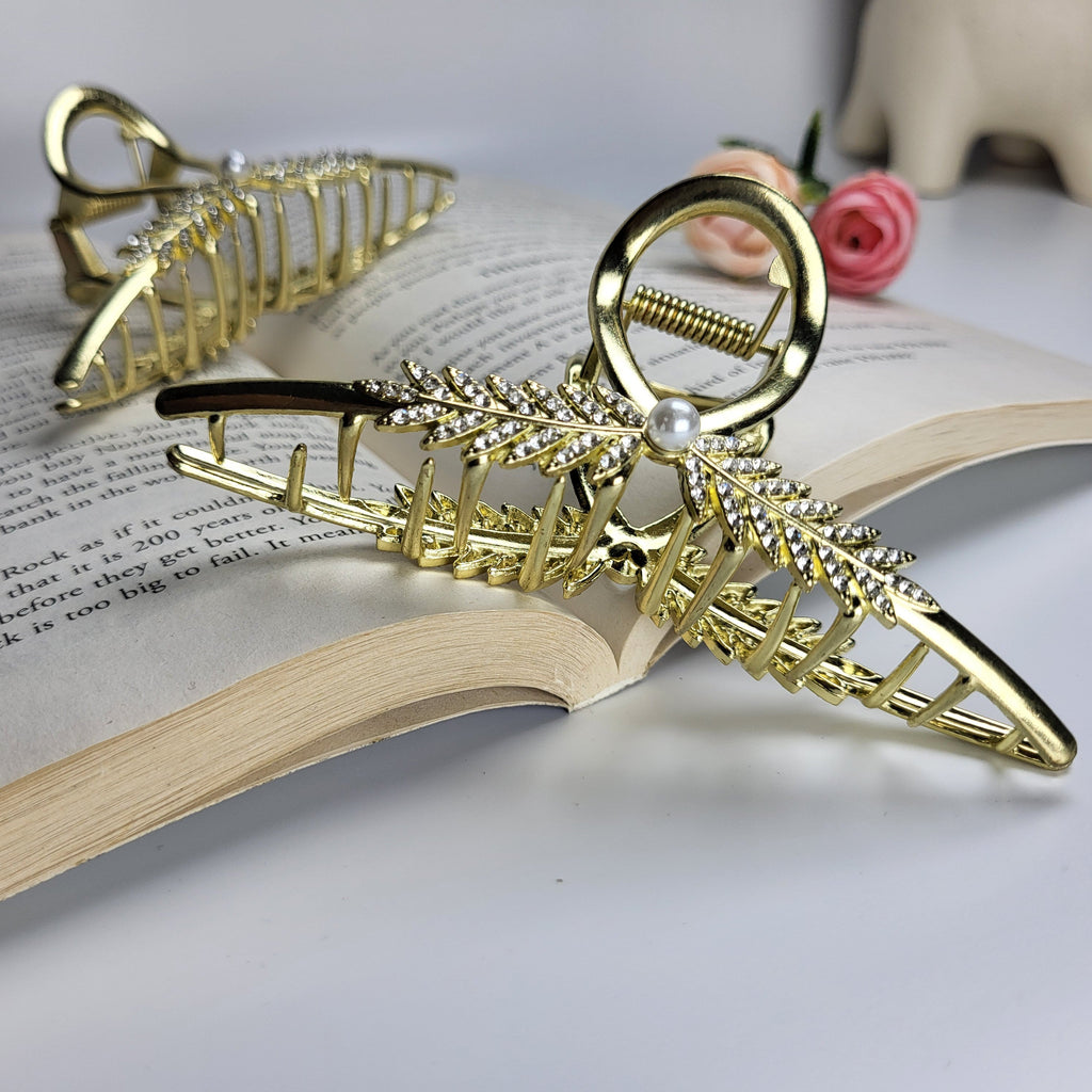 Stainless Steel Hair Clip with Rhinestones and Gold Plated Plating
