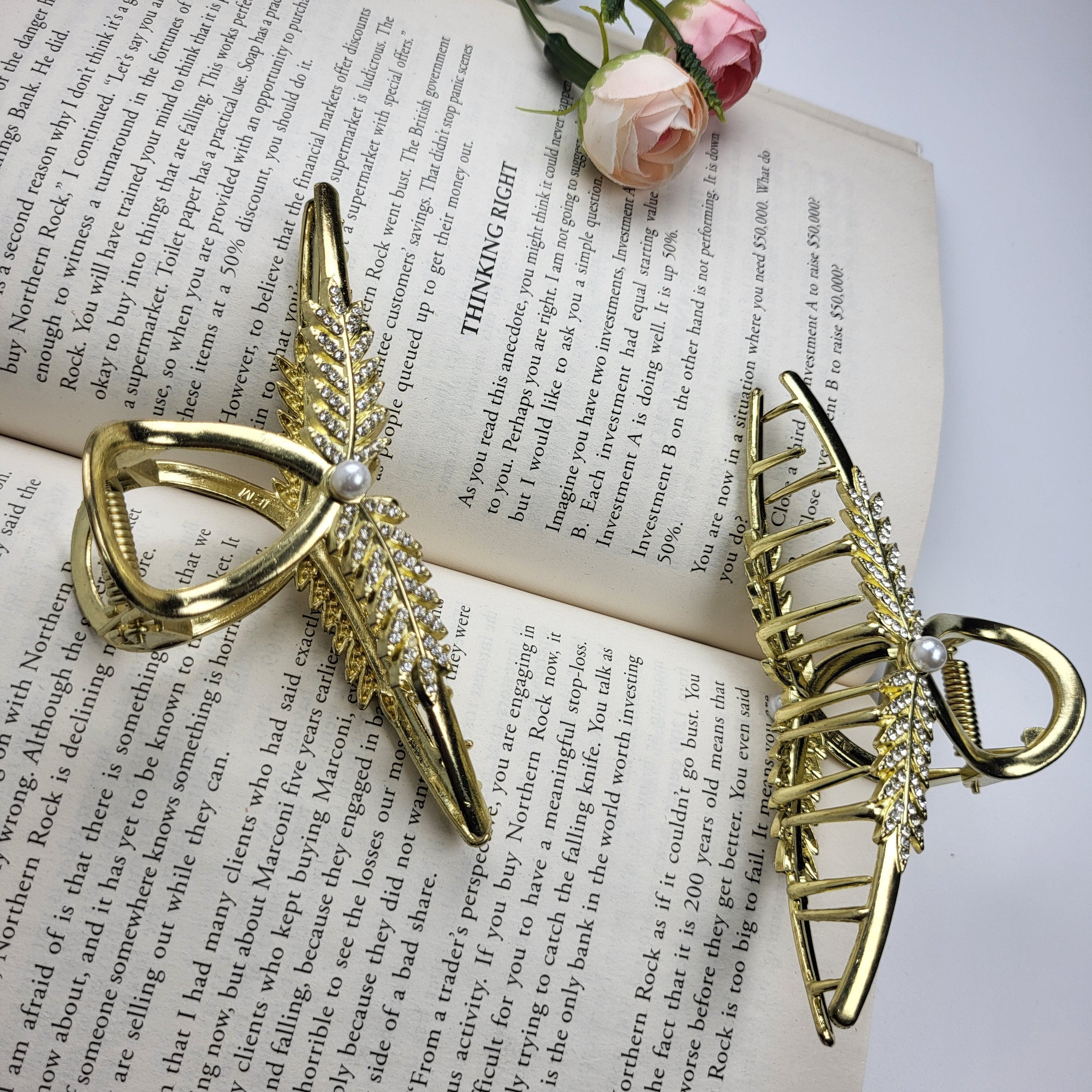 Stainless Steel Hair Clip with Rhinestones and Gold Plated Plating