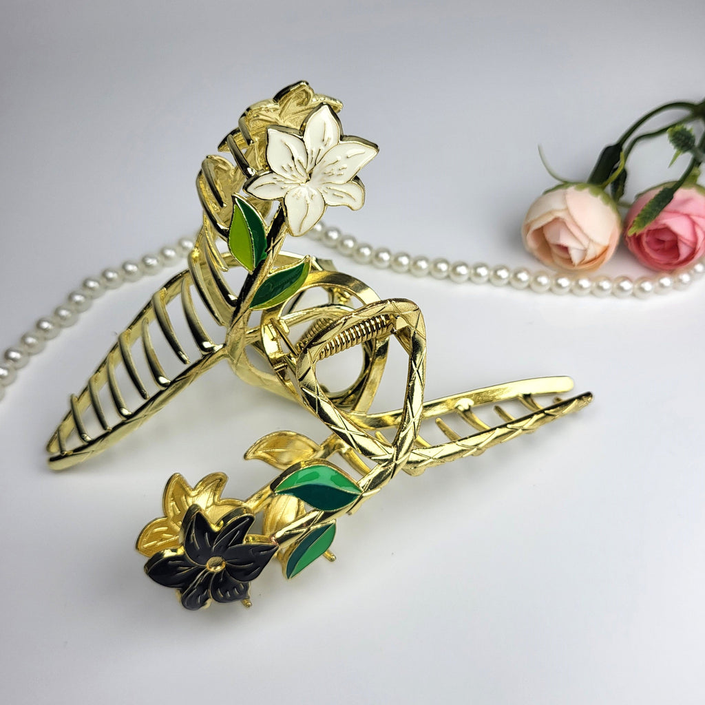 Large Metal Flower Claw Clips| Strong Grip, Non-Breakable Stylish Hair Clutches for Women & Girls