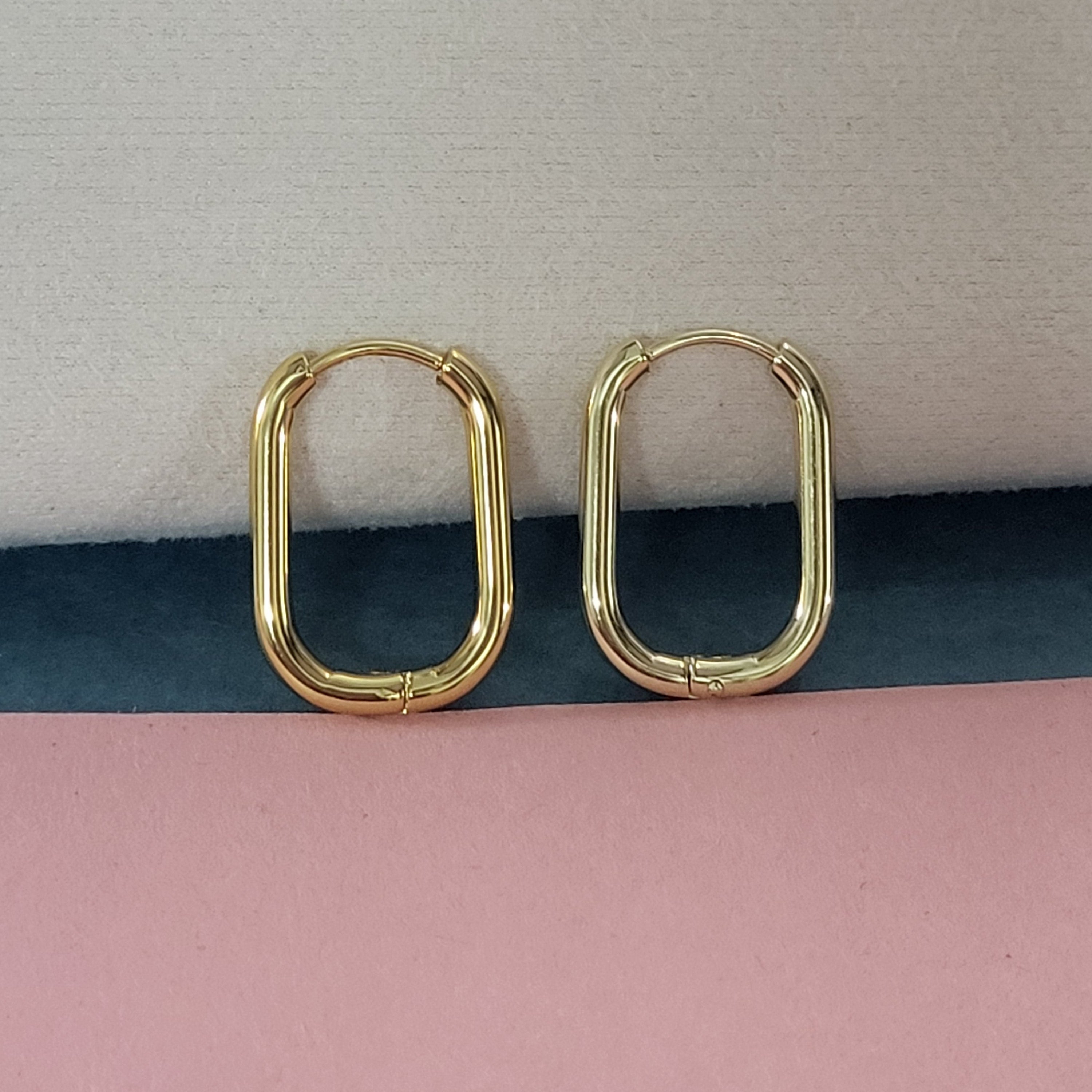 Gold Plated Rectangular Hoop Earrings for Women
