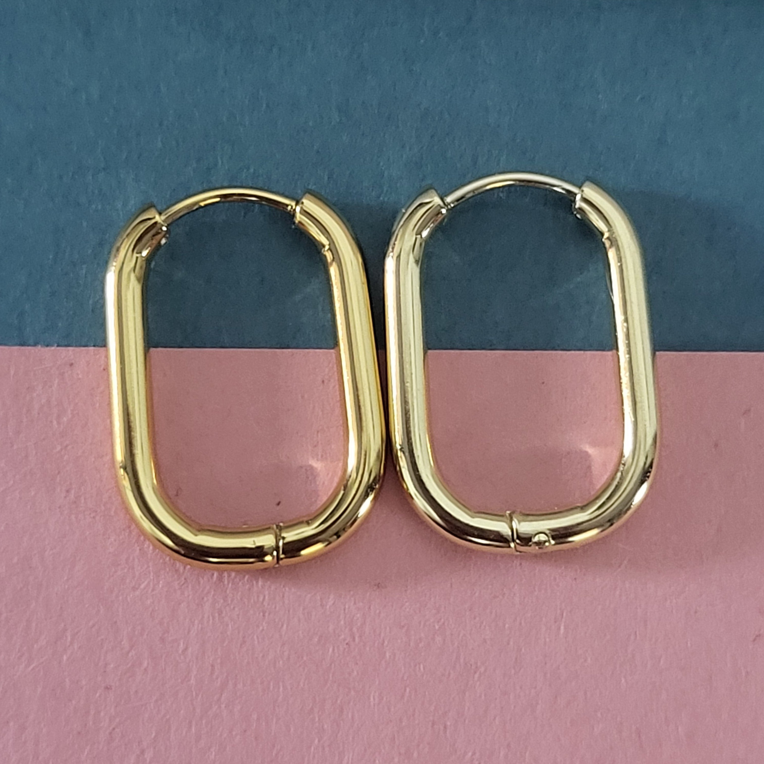 Gold Plated Rectangular Hoop Earrings for Women