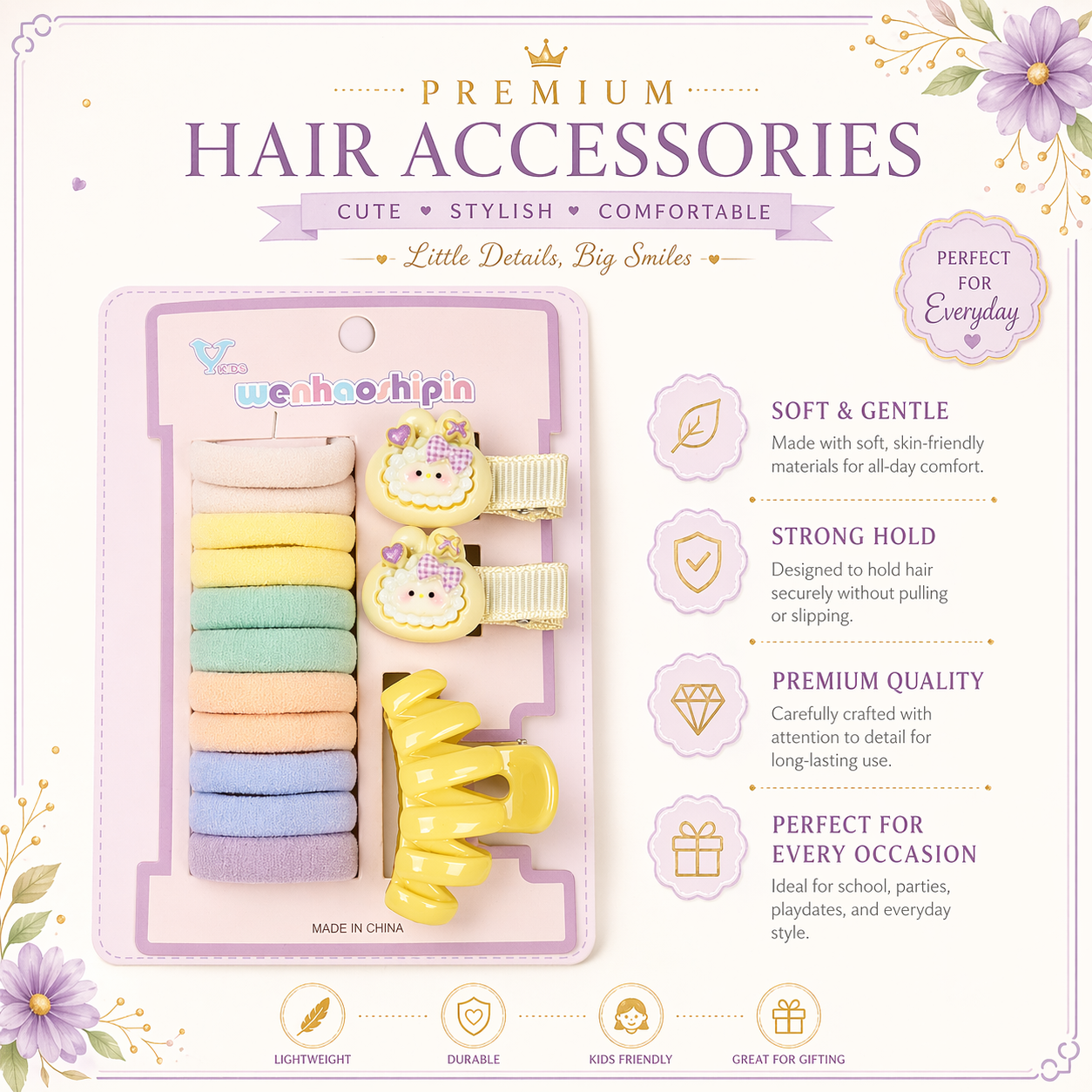 Premium Kids Hair Accessories Combo – Soft & Cute Everyday Set