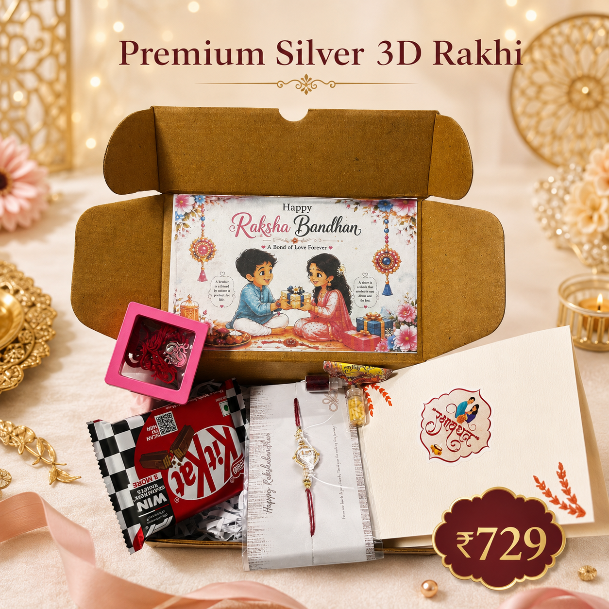 3D Silver Rakhi Combo 10