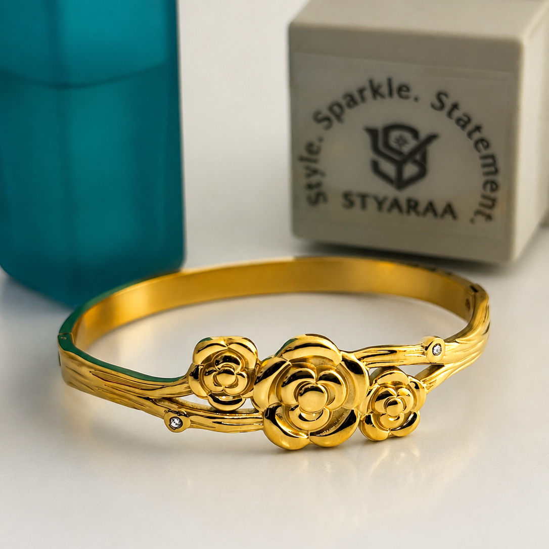 Rose Elegance Gold-Tone Kada – 2.6 Inch