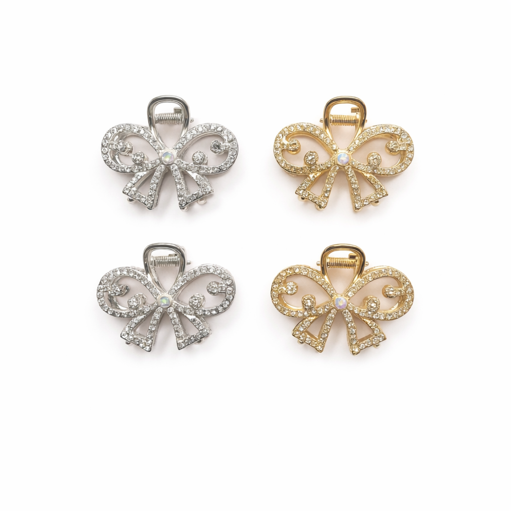Luxury Crystal Bow Hair Claw Clips – Elegant Rhinestone Butterfly Design (Gold & Silver Variants)