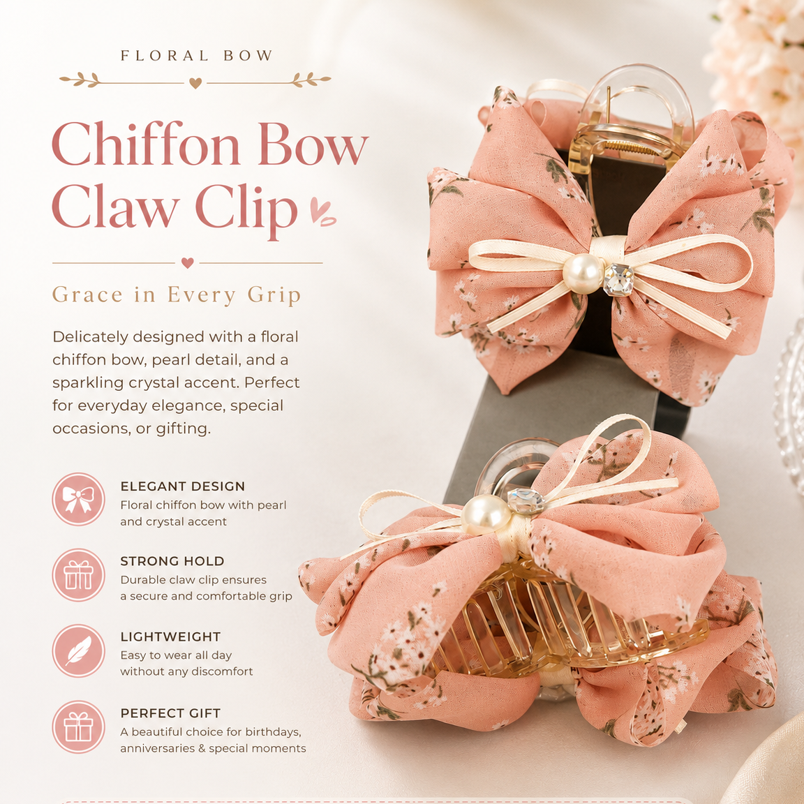 Big Size Floral Bow Claw Clip