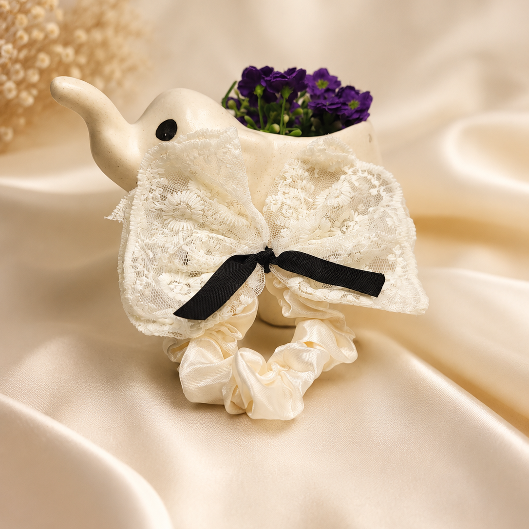 beige bow scrunchie