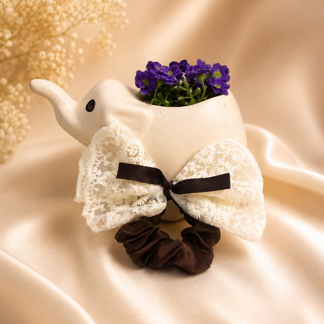 beige bow scrunchie