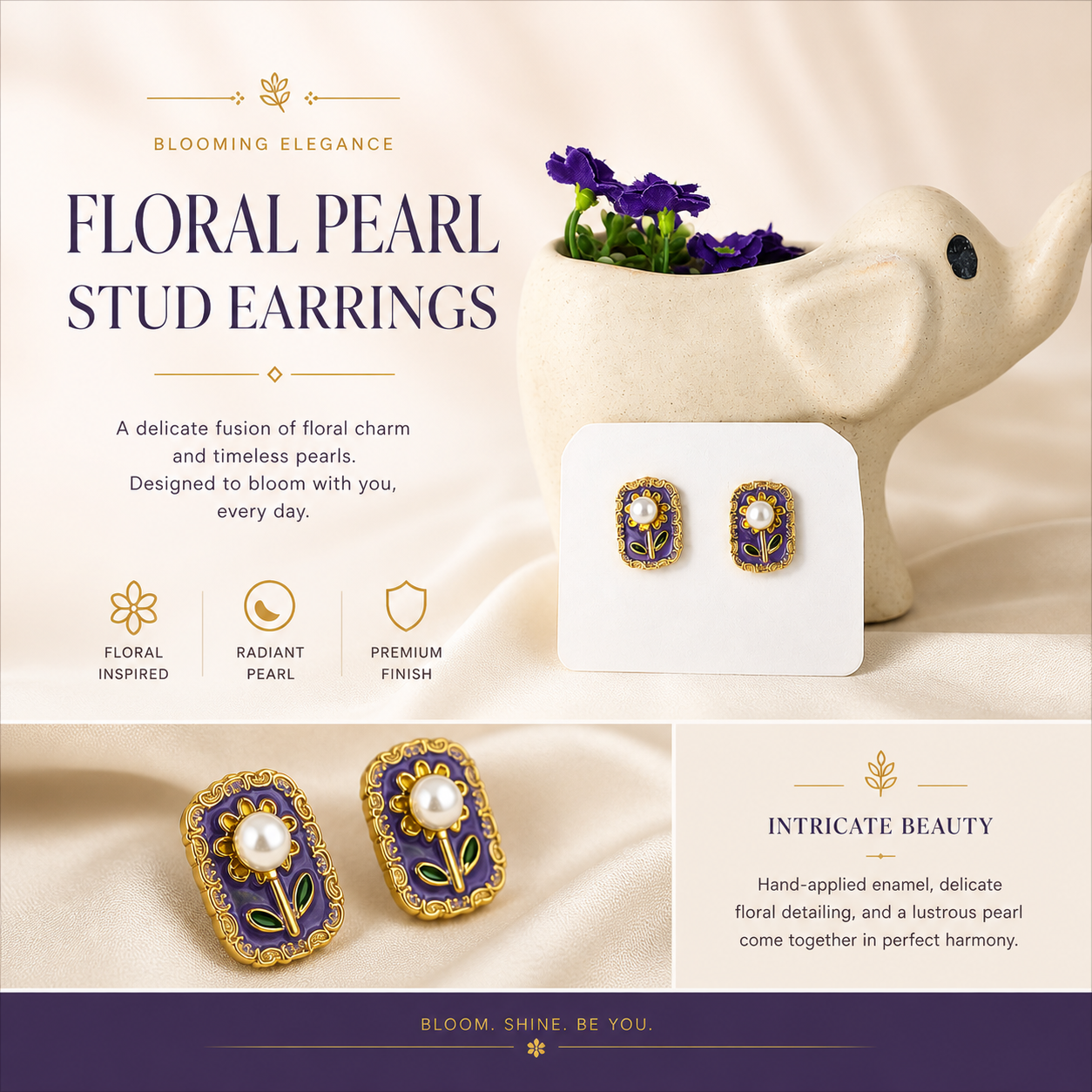 Floral Pearl Stud Earrings