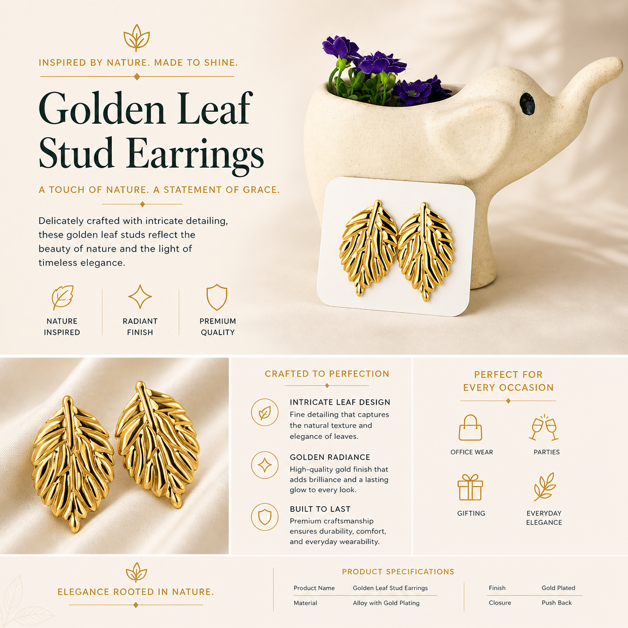Gold leaf Stud Earrings