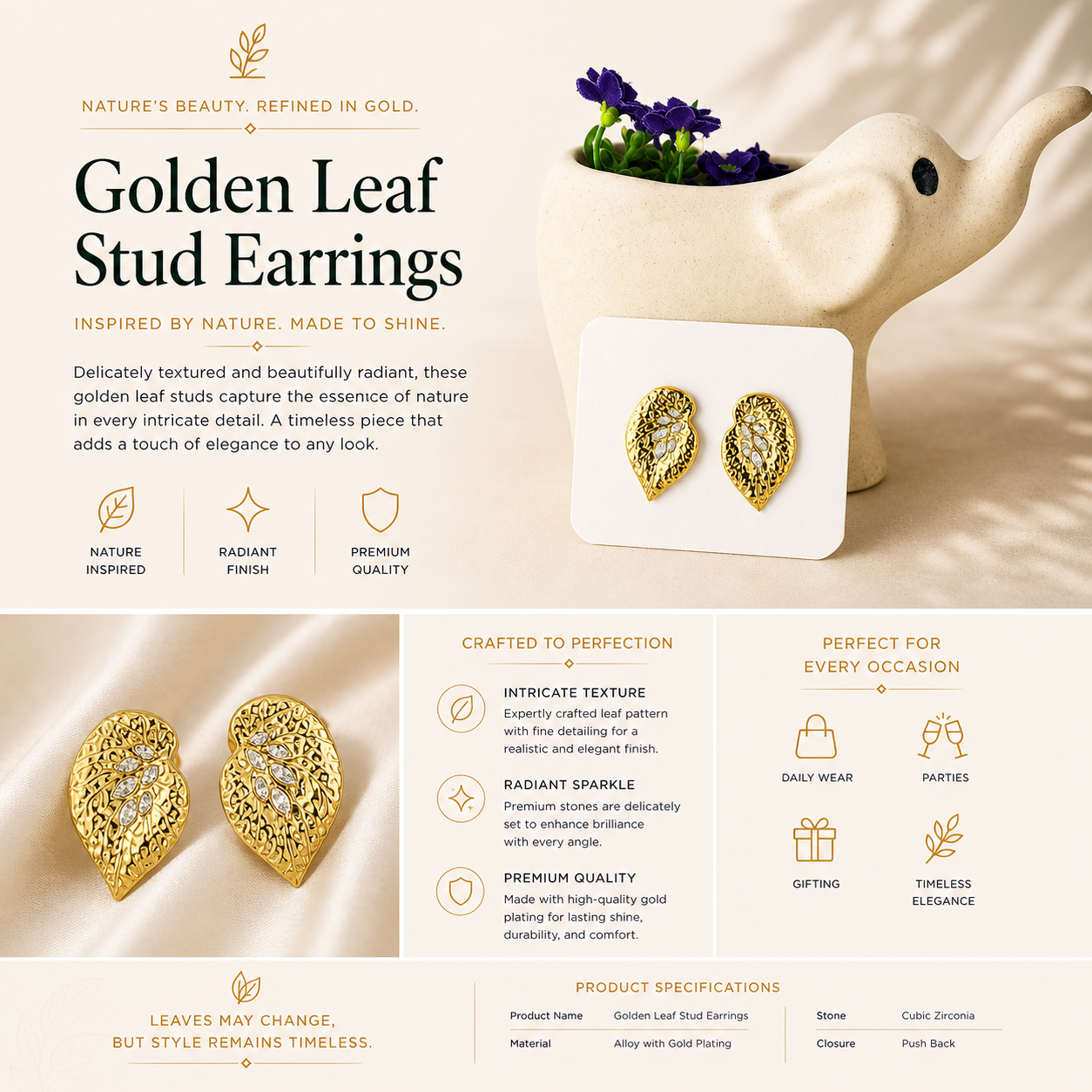 Gold leaf Stud Earrings 1
