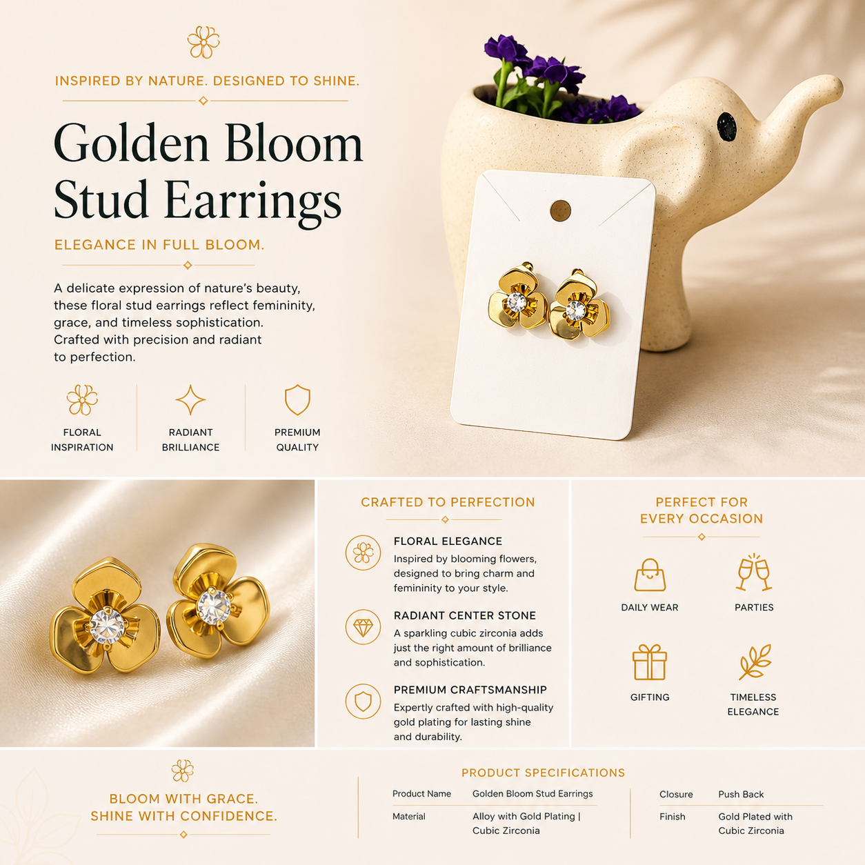 Golden Blossom stud earrings