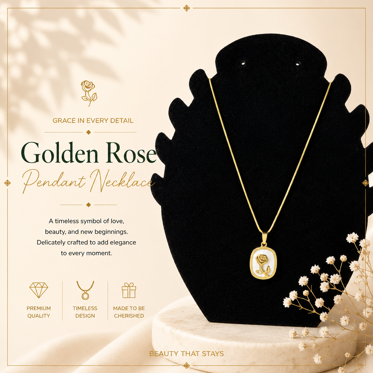 Golden rose pendent chain