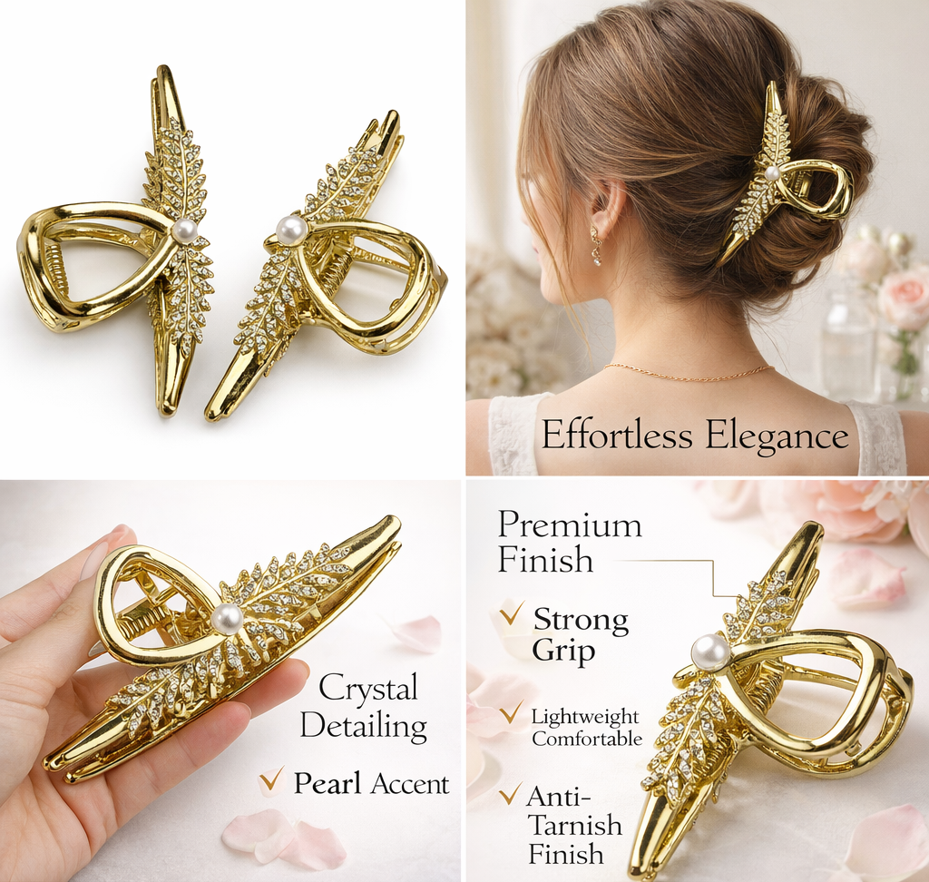 Stainless Steel Hair Clip with Rhinestones and Gold Plated Plating