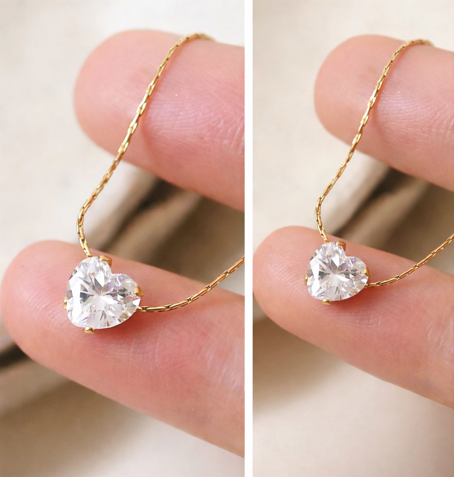 STYARAA Anti-Tarnish Heart Solitaire Pendant Necklace| Minimal Everyday Dainty Chain