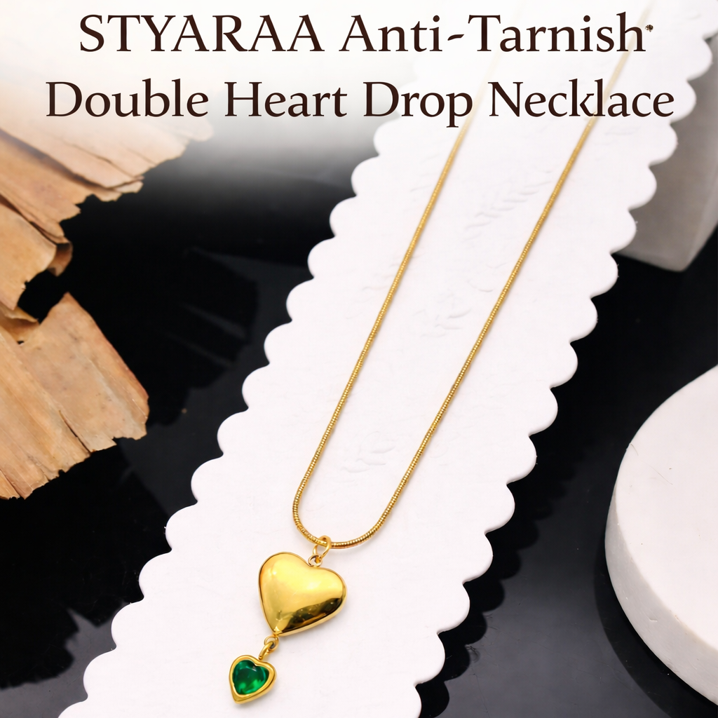 STYARAA Anti-Tarnish Double Heart drop necklace