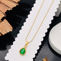 STYARAA Gold Plated Chain with Green Teardrop Crystal Pendant