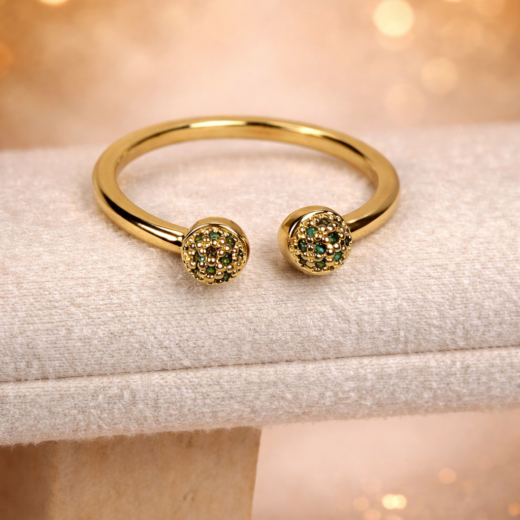 Elegant Twin-Orb Gold Ring with Black Accents