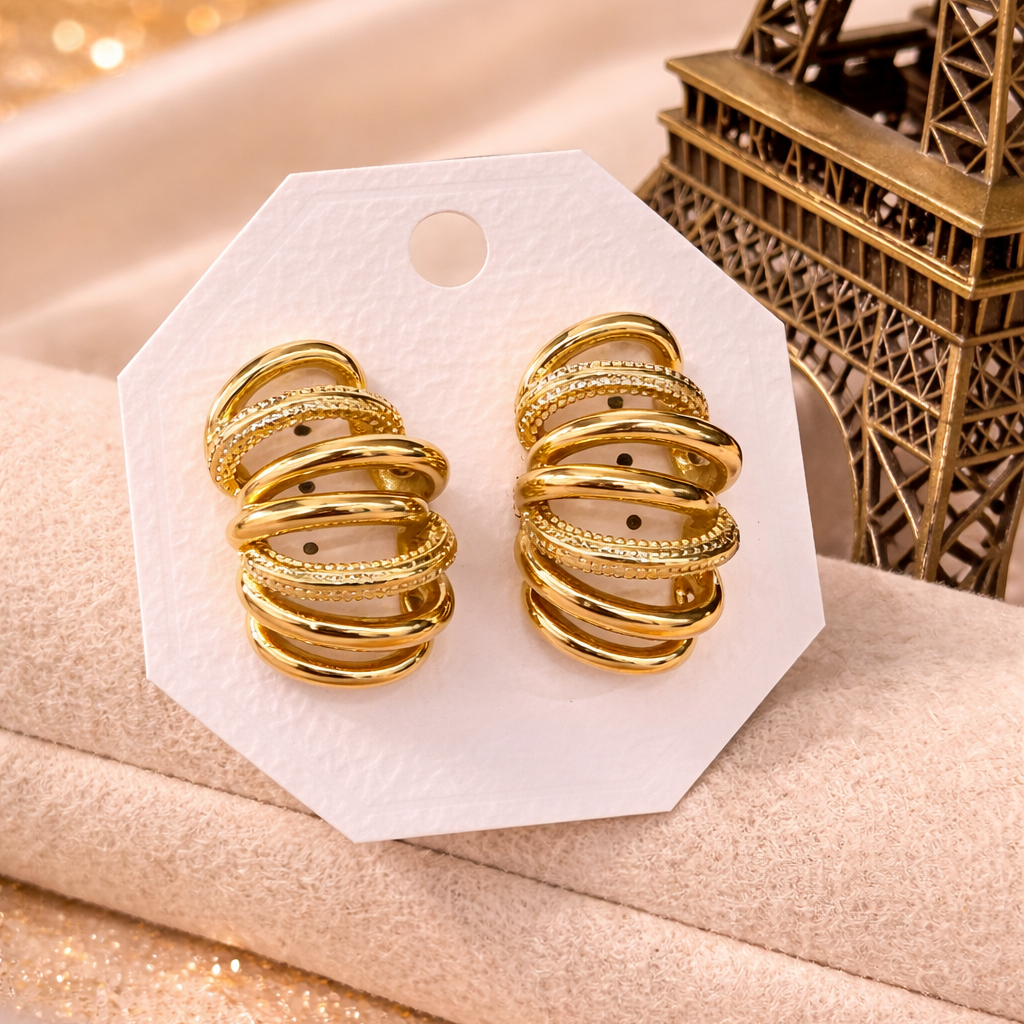 Gold Plated Multi Layer Hoop Earrings for Women