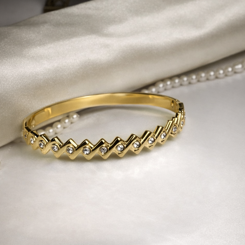 Zig-Zag Crystal Gold Kada – Premium Anti-Tarnish Bracelet | Size 2.6 Inch