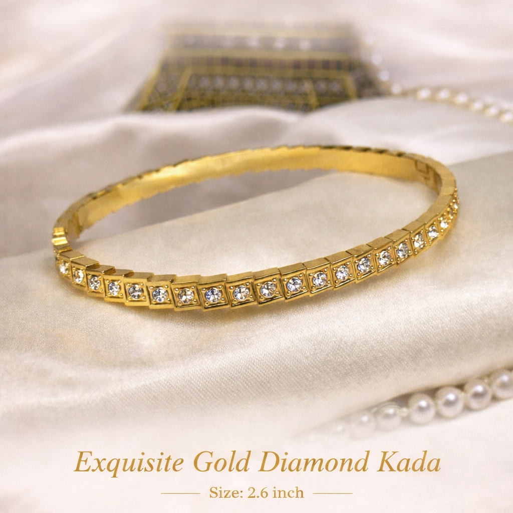 Luxe Crystal Grid Gold Kada – 2.6 Inch