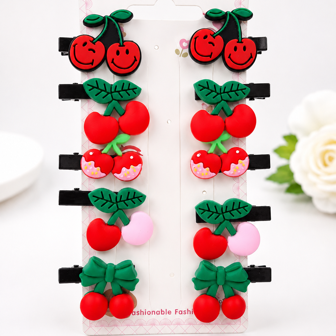Cute Cherry-Themed Hair Clips Set for Girls (10 Pieces)