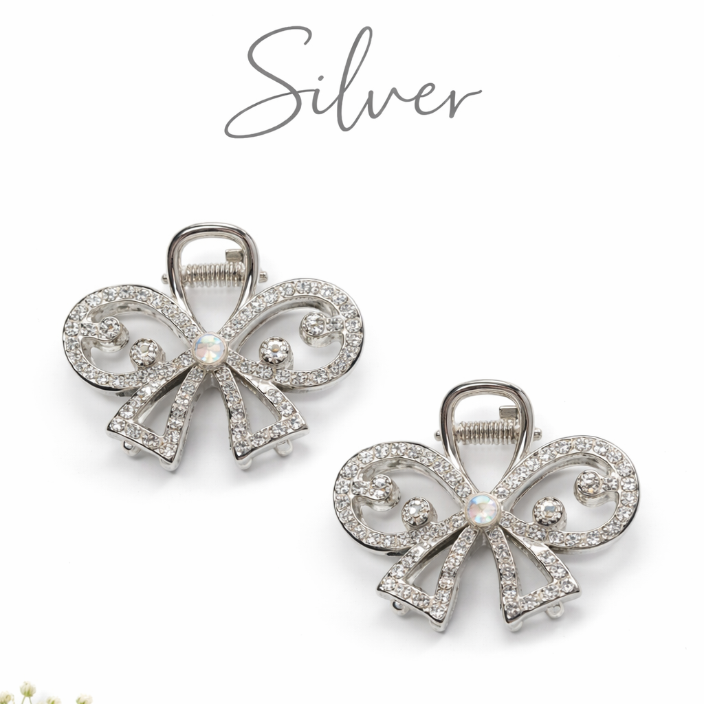Luxury Crystal Bow Hair Claw Clips – Elegant Rhinestone Butterfly Design (Gold & Silver Variants)