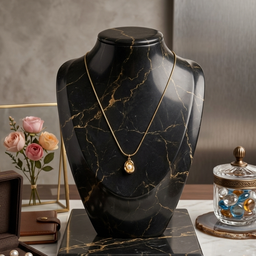 STYARAA Anti-Tarnish Gold Pearl Pendant Chain – Elegant Minimal Drop Design