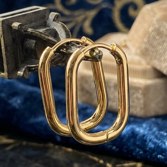 Gold Plated Rectangular Hoop Earrings for Women