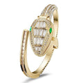 STYARAA Luxe Serpent Crystal Bracelet Watch – Gold-Tone Anti-Tarnish Cuff with Premium Zircon & Emerald Accents